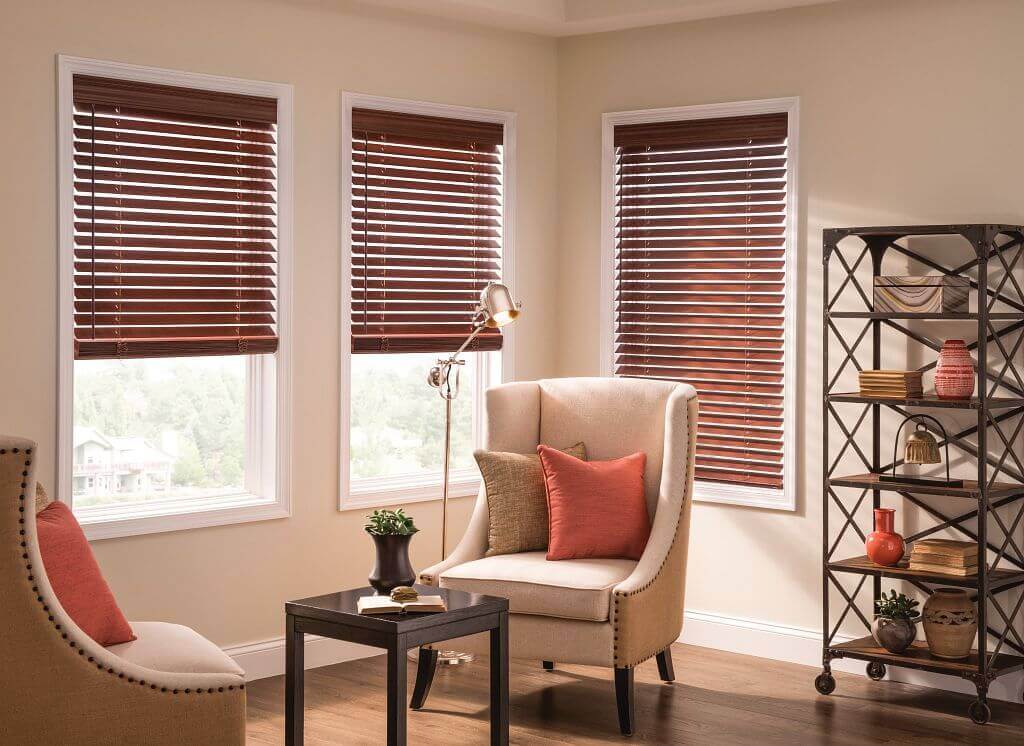 wood blinds in the living room