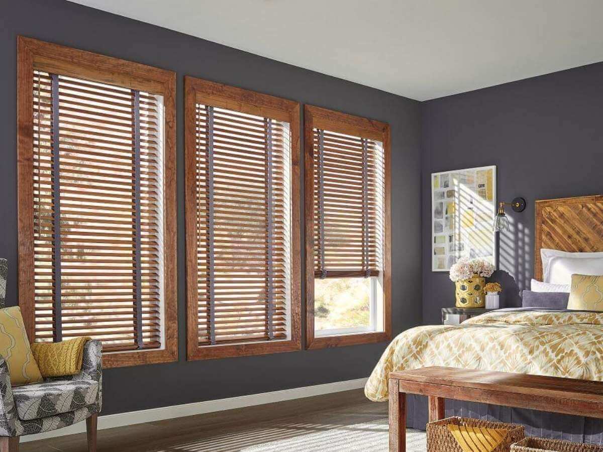 graber wood blinds in the bedroom